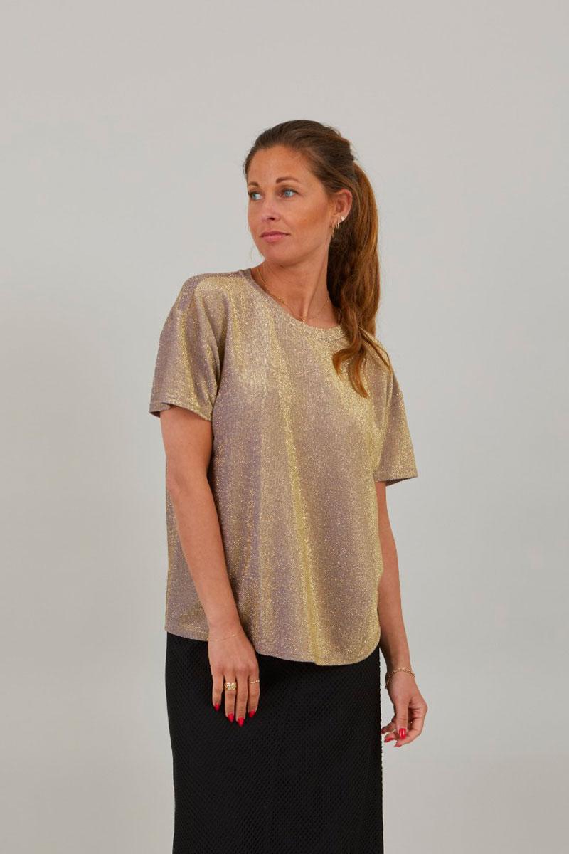 Coster Copenhagen Shimmer Tee in lurex jersey - Brown Shimmer 