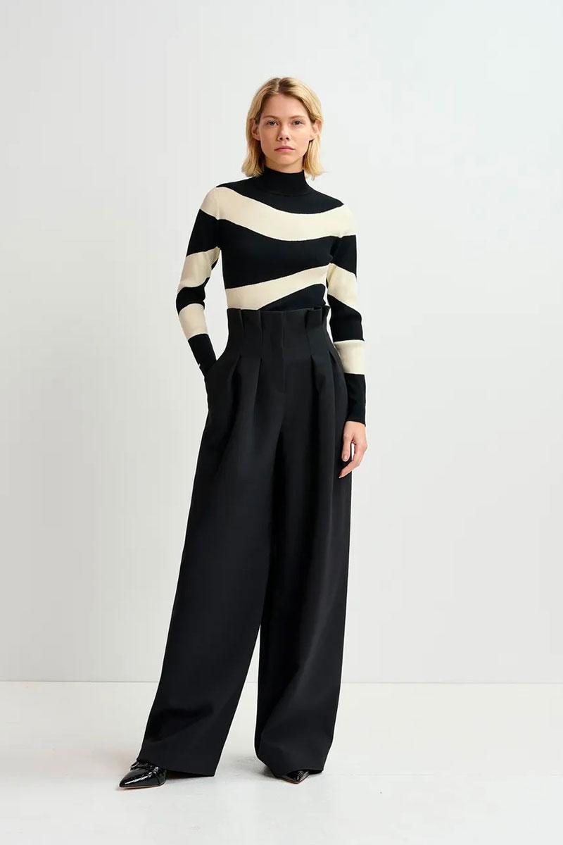 Essentiel Antwerp Pull GOOSE wavy knit pull - Combo Black 