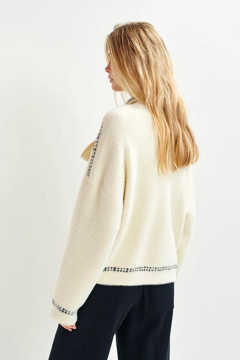 Essentiel Antwerp Cardigan HOOPS with bow - Sour Cream 