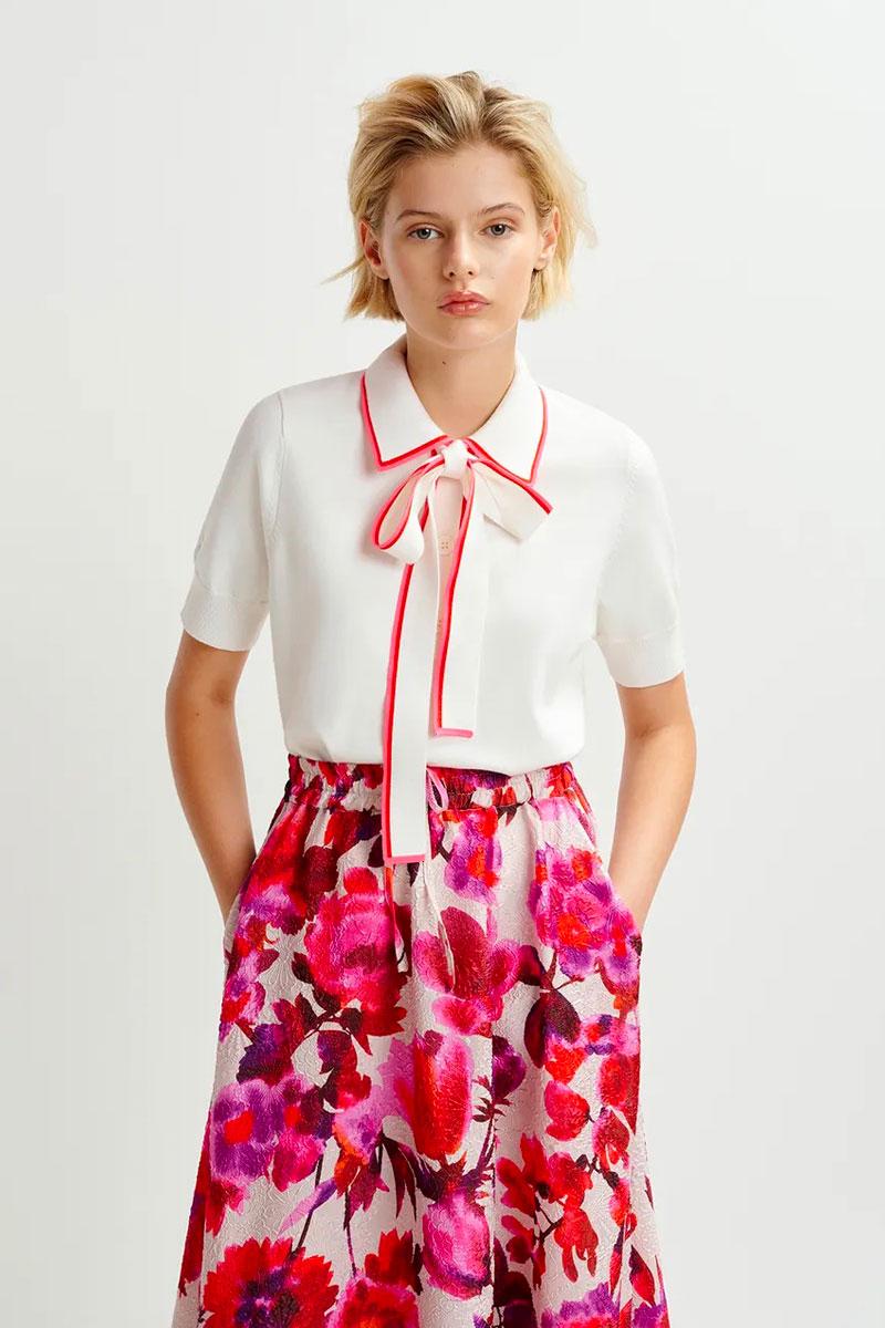 Essentiel Antwerp Polo HIGHT with a bow - Off White 