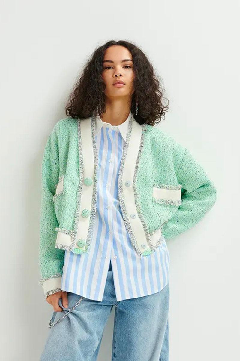 Essentiel Antwerp Veste HOOLA cropped fringe jacket - Combo Neptune Green 