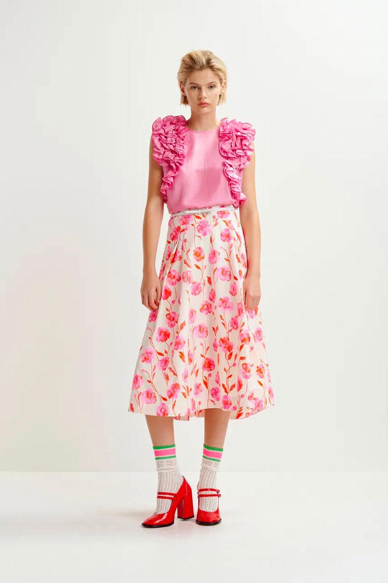 Essentiel Antwerp Jupe HOSANNA pleated midi skirt - Combo Fairy Tale 