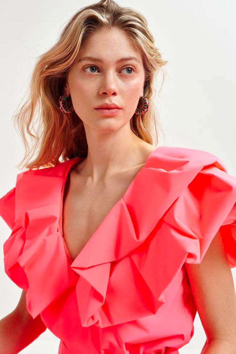 Essentiel Antwerp HILLARY voluminous ruffle top - Calypso Pink 