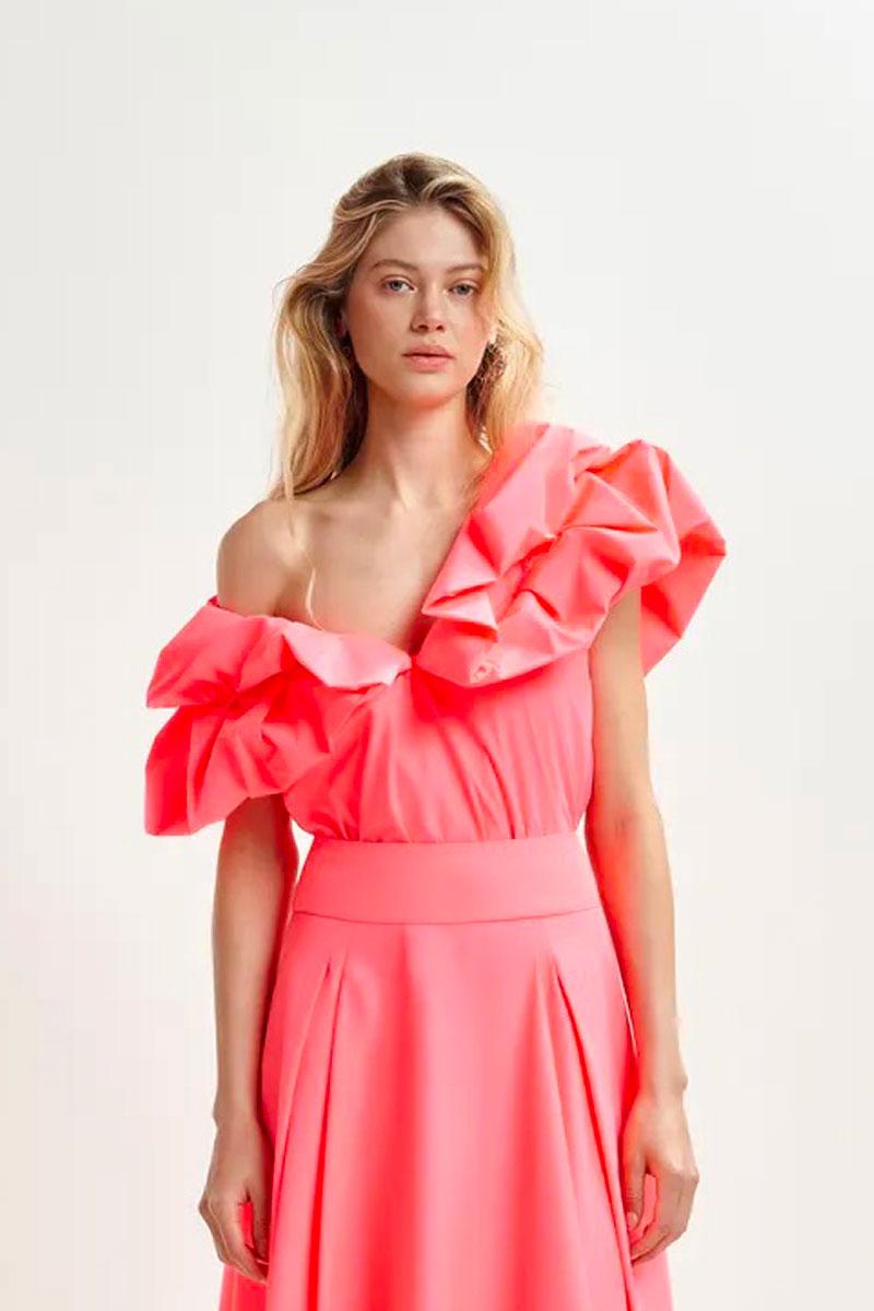 Essentiel Antwerp HILLARY voluminous ruffle top - Calypso Pink 