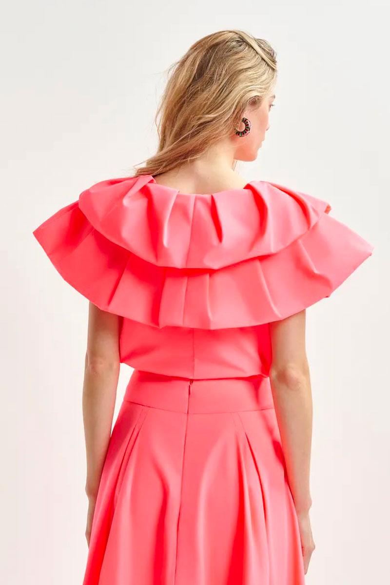 Essentiel Antwerp HILLARY voluminous ruffle top - Calypso Pink 