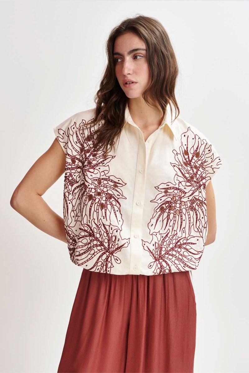 Essentiel Antwerp Chemise HEBRASKA embroidered shirt - Combo Off White 