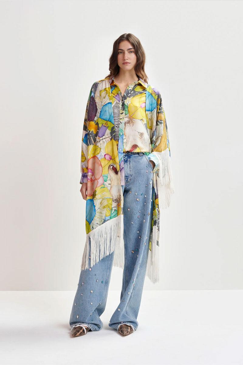 Essentiel Antwerp HIDONEA fringing Kimono - Combo Off White 