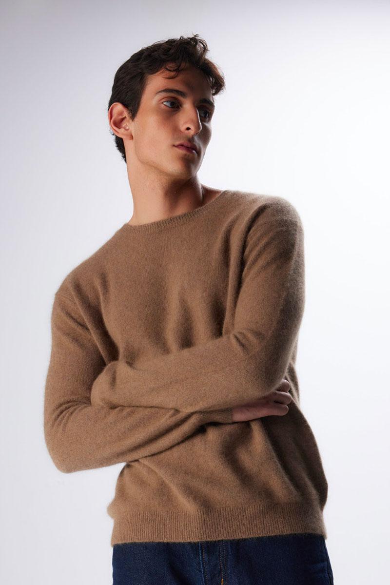 MAJESTIC FILATURES MEN Pull col rond ML Raccoon Wool - Bison 