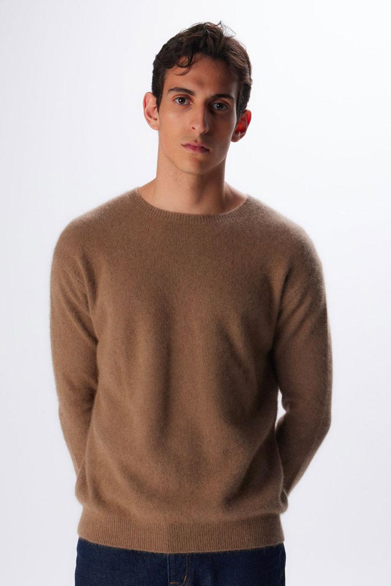 MAJESTIC FILATURES MEN Pull col rond ML Raccoon Wool - Bison 