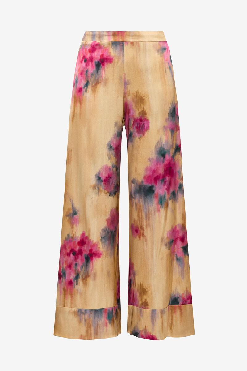 MALIPARMI PANTALONE - Silky Bouquet - Crema  Rosa  Viola 