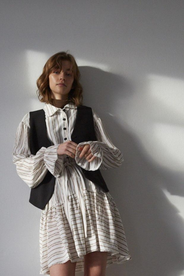 Designers Remix Robe MADEIRA Dress - CreamBrown print 