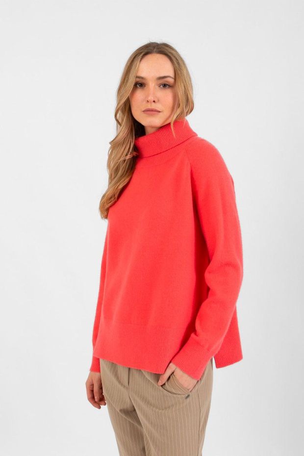 Coster Copenhagen Pull Sweater with high neck Comfy knit - Hot Coral 