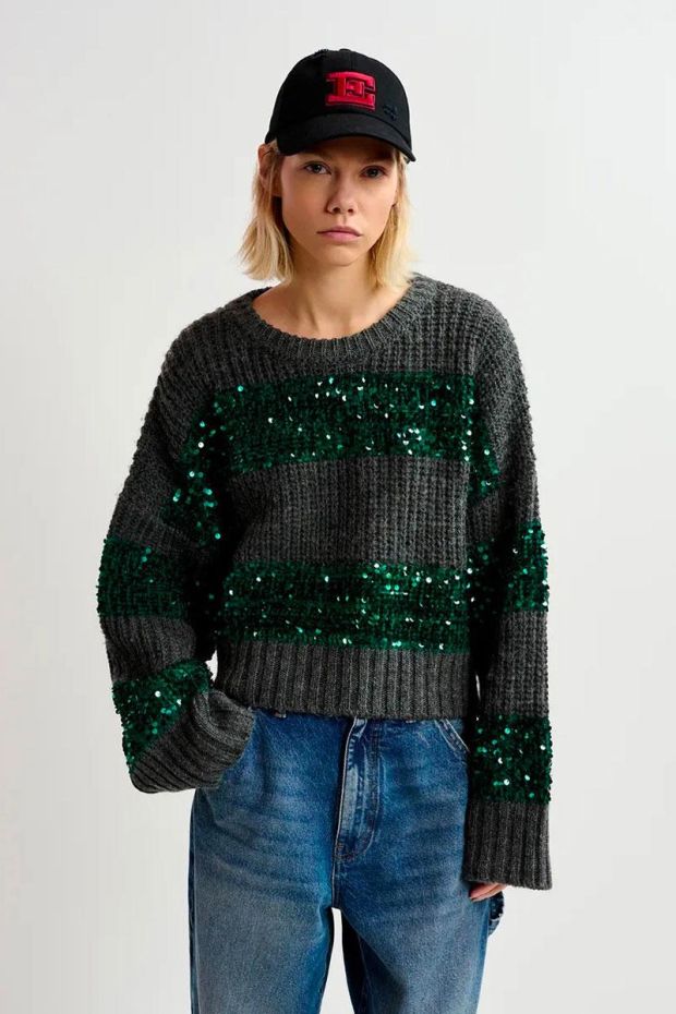 Essentiel Antwerp Pull GROUP sequin pullover - Combo Hurricane Grey 