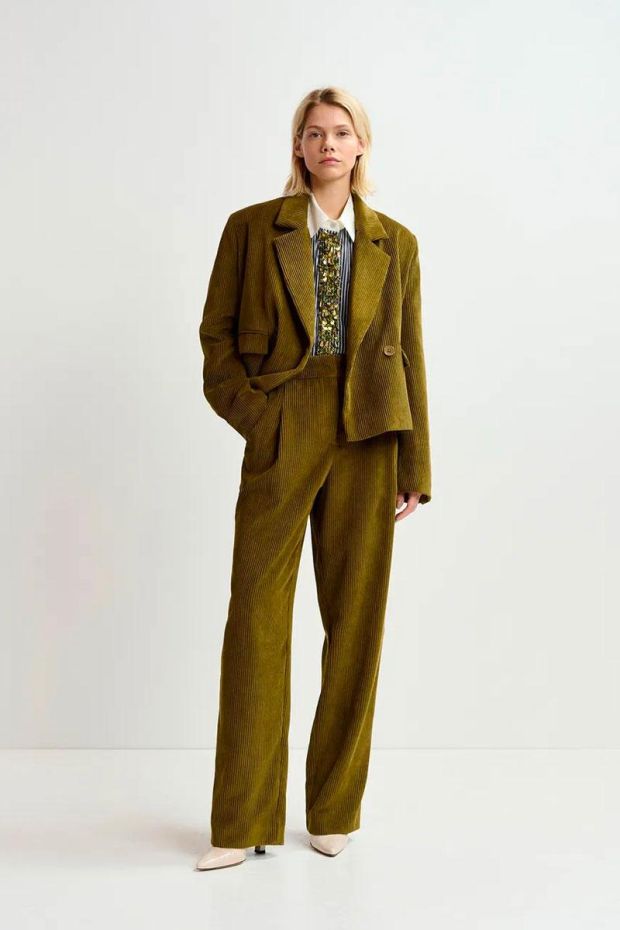 Essentiel Antwerp Pantalon GERANIUM corduroy pant - Olive Tree 