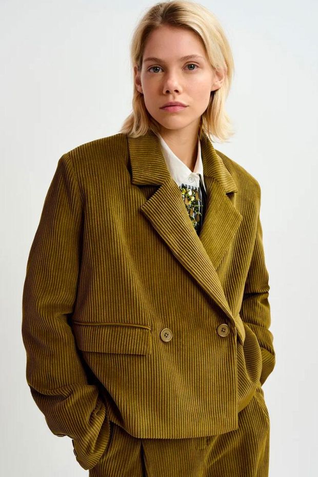 Essentiel Antwerp Blazer GRANARY corduroy - Olive Tree 