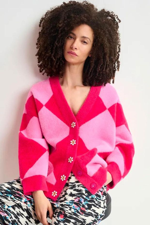 Essentiel Antwerp Gilet HOW knitted oversized Cardigan - Combo Tarte Framboise 