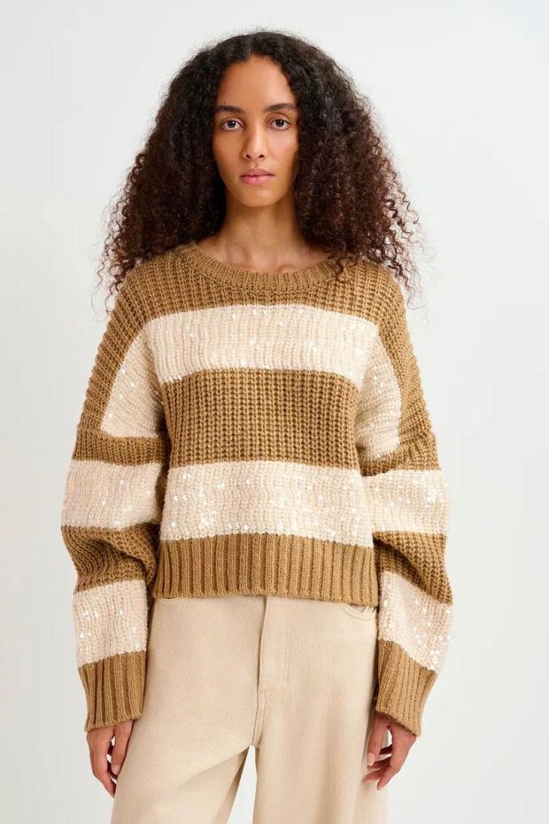 Essentiel Antwerp GROUP Sequin Pullover - Sandy Tan  