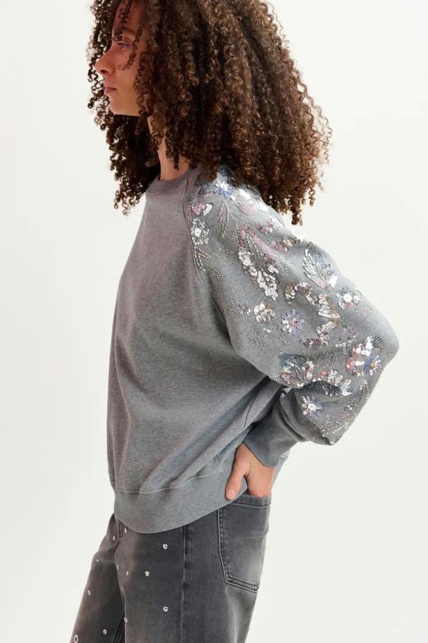 Essentiel Antwerp GUEPE Embroidered Sweatshirt - Hurricane Grey 