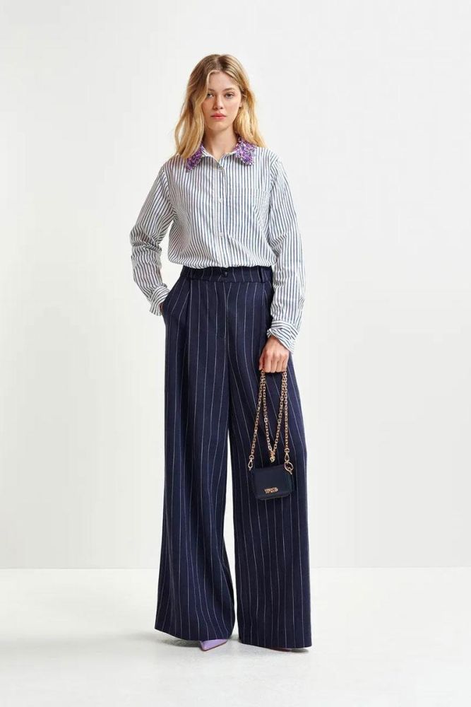 Produit Essentiel Antwerp Pantalon HOTEL wide leg pants - Combo Dark Sapphire 