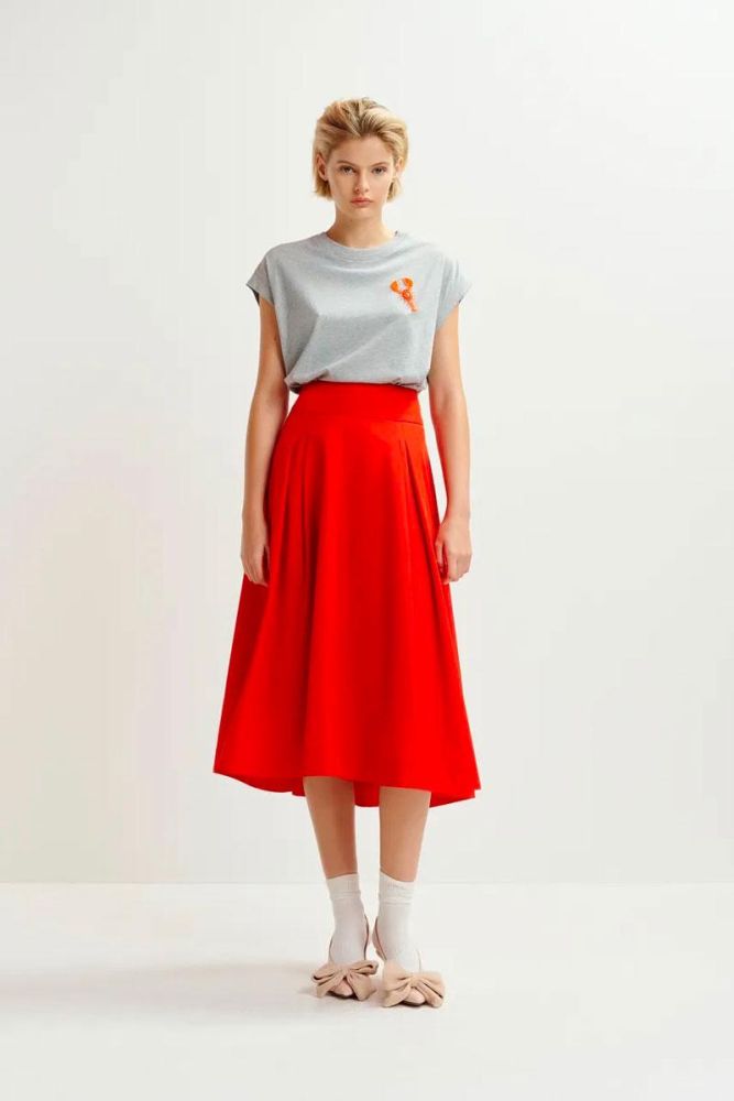 Produit Essentiel Antwerp Jupe HOSANNA pleated midi skirt - True Red 