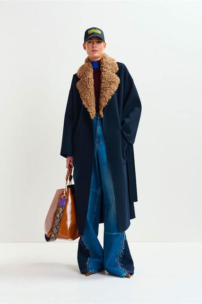 Produit Essentiel Antwerp Manteau IRNO Faux fur collar Coat - Navy  