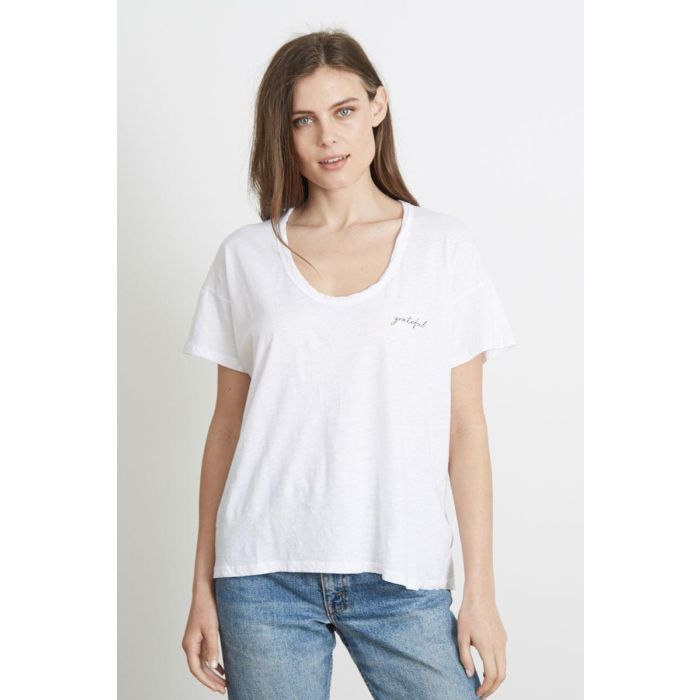 YMA good hYOUman. T-Shirt RAYA Grateful Cursive - Optic White - - Femme -  70€ - YMA